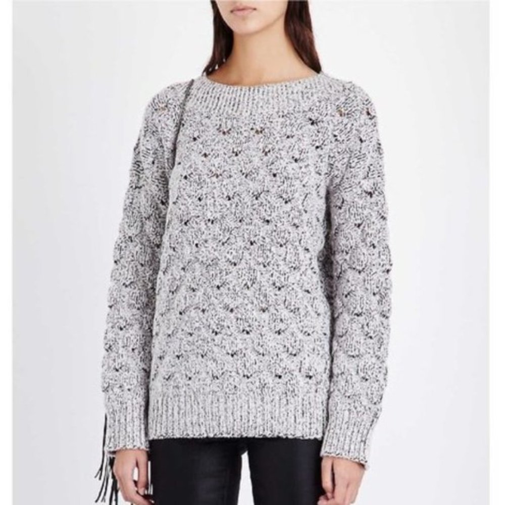 J BRAND Camelia Chunky Knit Melange Textured Oversized Sweater XS Black White